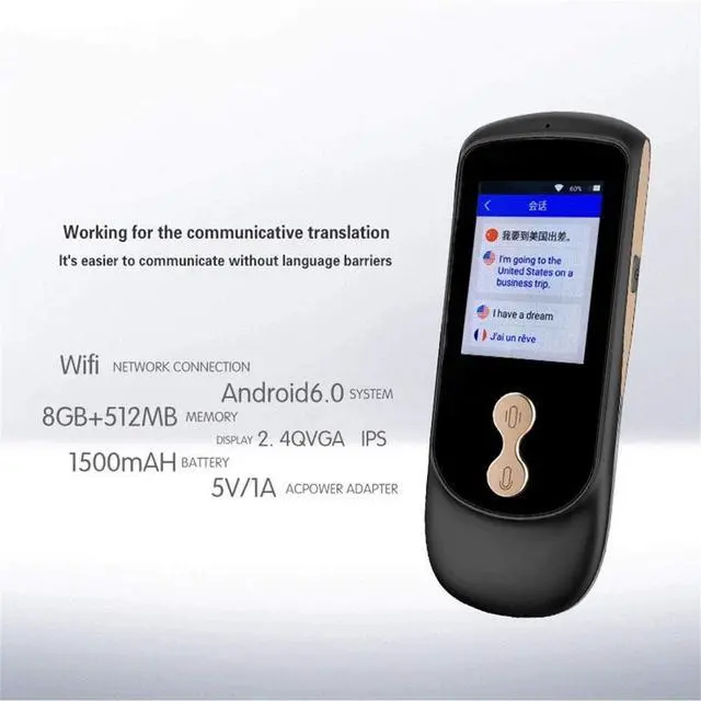 Main image of Smart Voice Translator Device with 2.4 Inch IPS Touch Sn, Two-Way Real-Time Instant Language Translation for 39 Languages, Essential for Learning, Travel, and Business - Black, Needed for Efficie