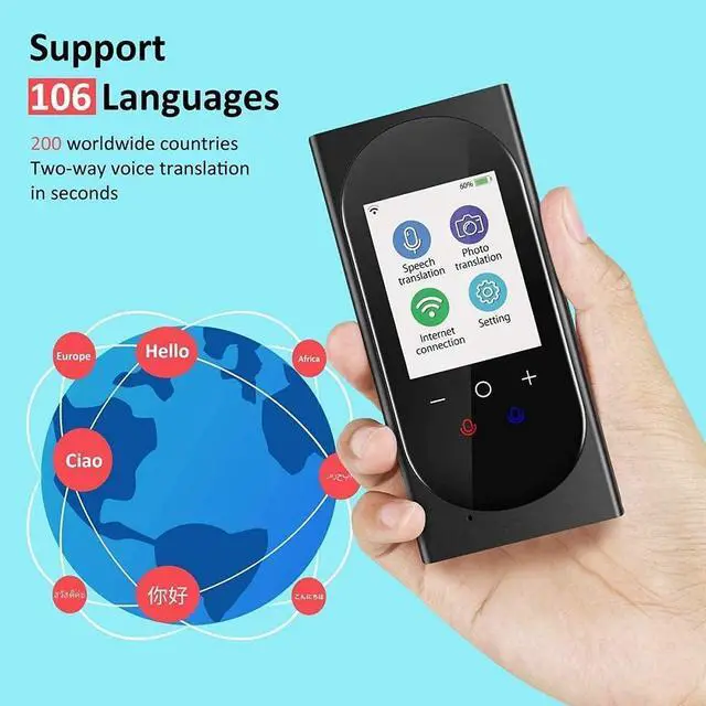 Alt view image 6 of 7 - Smart Language Translator Device with 2.4 Inch HD Touch Sn, Real-Time Instant Translation for 106 Languages, Ideal for Business, Chat, and Travel Abroad - Black