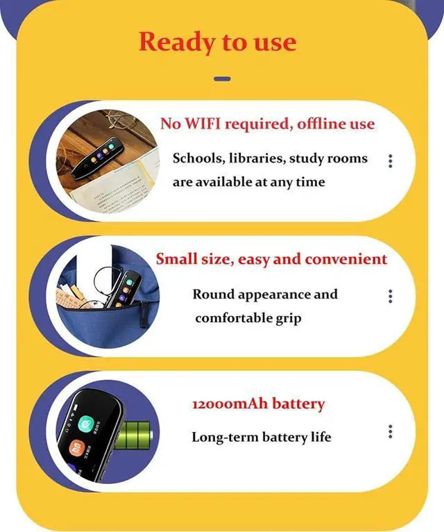 Alt view image 4 of 6 - Scan Dictionary Pen Language Translator - an Offline, WiFi-Enabled Electronic Dictionary Suitable for Study, Work, and Global Travel, rting 112 Languages. (Version A)