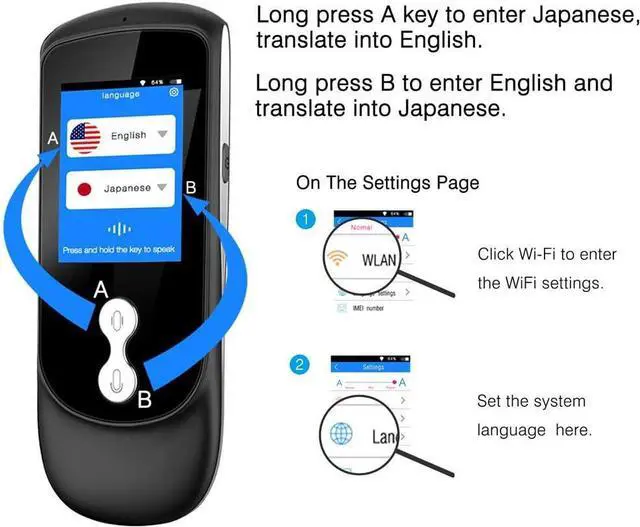 Alt view image 5 of 7 - Smart Voice Translator Device with 2.4 Inch IPS Touch Sn, Two-Way Real-Time Instant Language Translation for 39 Languages, Essential for Learning, Travel, and Business - Black, Needed for Efficie