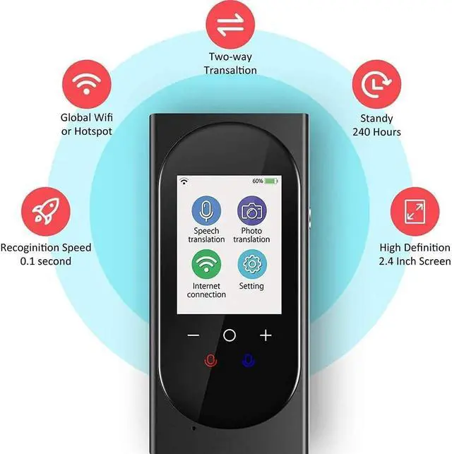Alt view image 3 of 7 - Smart Language Translator Device with 2.4 Inch HD Touch Sn, Real-Time Instant Translation for 106 Languages, Ideal for Business, Chat, and Travel Abroad - Black