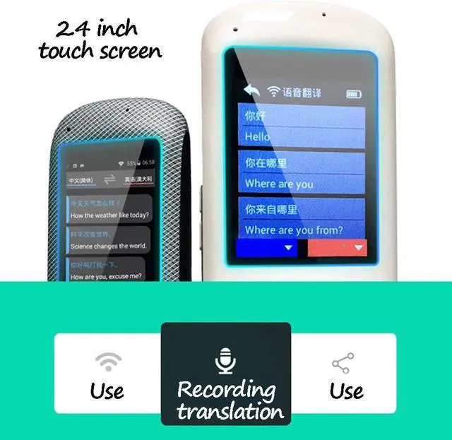 Alt view image 5 of 5 - AI Artificial ligence Instant Translation Machine 42 Languages Two-Way ligent Instant Translation Portable Foreign Language Translator Offline Translation Black Decoration White (White)
