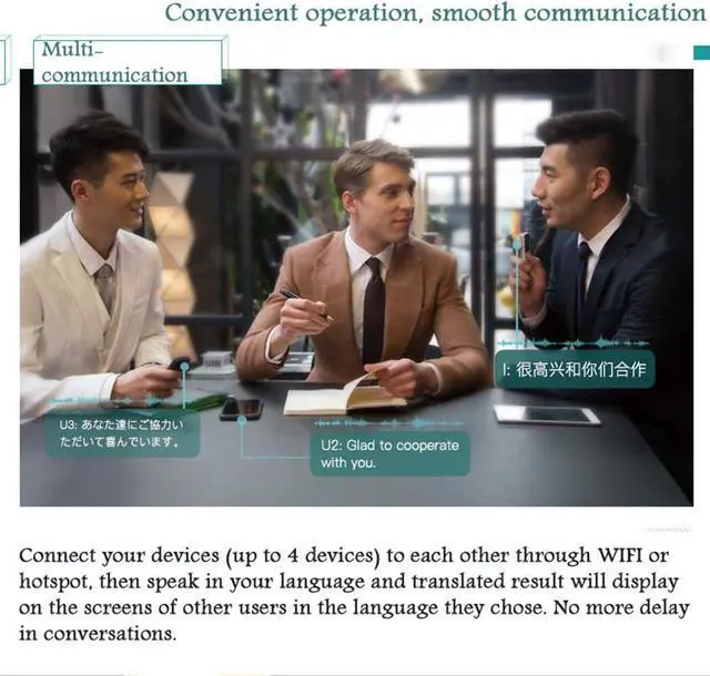 Alt view image 6 of 6 - 39 Language Voice Translator with 1.54 Inch Touch Sn, 51 Aents, Instant Two-Way Translation via WiFi, Recording, Transfer, and Offline Translation Capabilities, Black Independence (Black)