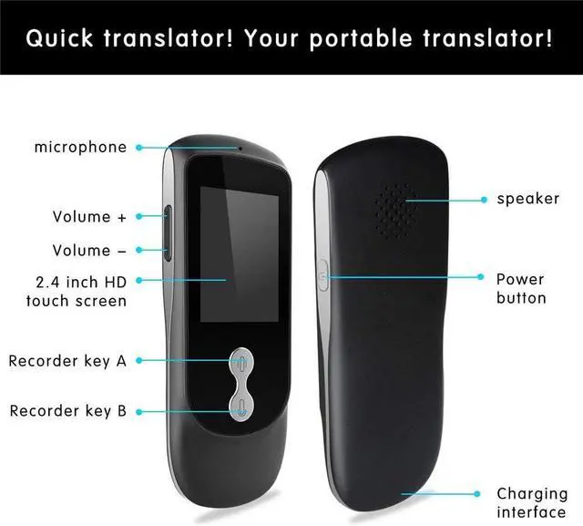 Alt view image 6 of 7 - Smart Voice Translator Device with 2.4 Inch IPS Touch Sn, Two-Way Real-Time Instant Language Translation for 39 Languages, Essential for Learning, Travel, and Business - Black, Needed for Efficie