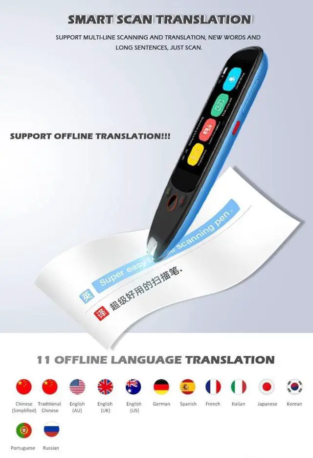 Alt view image 2 of 7 - 112 Language Translator Pen (A) - Portable Scanning Device for Text and Voice Translation, rts WiFi Offline