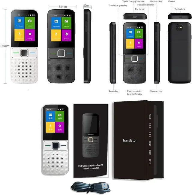 Alt view image 6 of 7 - Smart WiFi Instant Language Translator with Photo Scanning, 2.4 Inch Sn, Portable Offline Translation for Study, Work, and Travel (A)