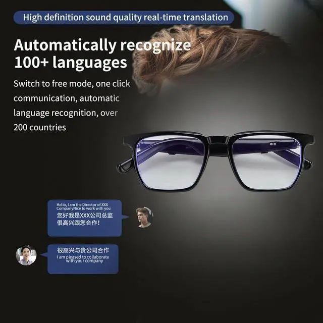 Alt view image 3 of 7 - Heayzoki AI Translation Glasses, Real Time Smart Translator Glasses with 100 Languages, Photo Capturing, Anti Blue Light, Built in Microphone Speaker, for Travel Music Calls (Black)
