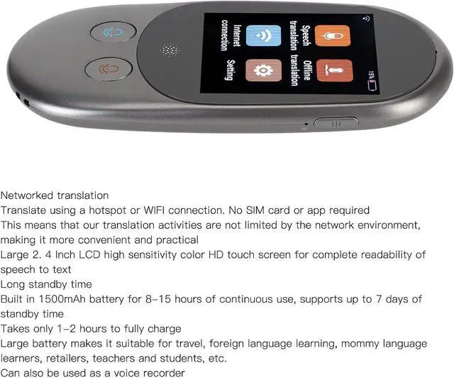 Alt view image 7 of 7 - Language Translator Device, 126 Different Languages, 2.4inch LCD Touch Sn, Portable Smart