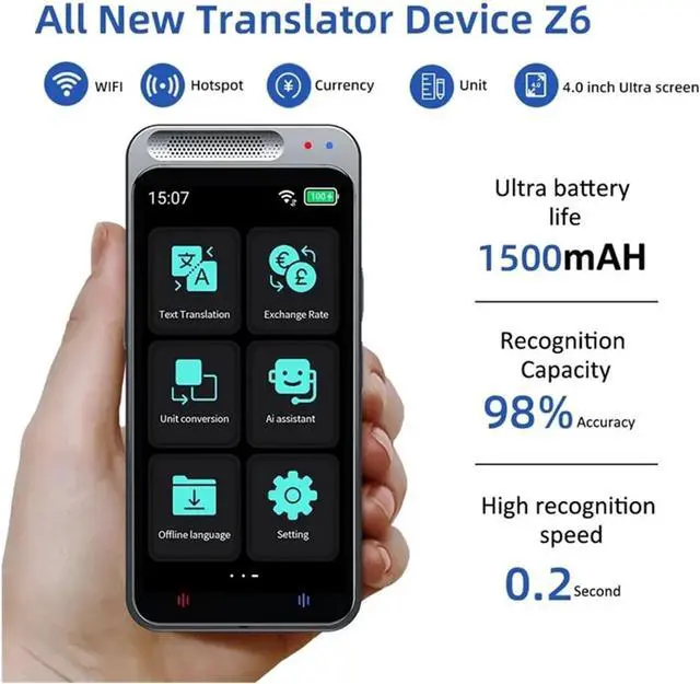 Alt view image 3 of 7 - Language Translator Device, 1 PCS Portable Translator Smart Voice Translation Support 138 Language Offline in Real Time Photo Translate Machine for Business Learning Travel