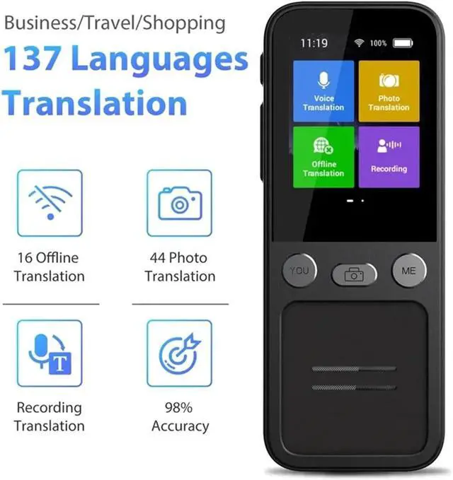 Alt view image 2 of 7 - Language Translator Device, Voice Real Time Translator Machine 138 Multi Online Languages Voice-Record 3.1 Inch Big Sn Portable Offline Tradutor for Business,Study & Travel
