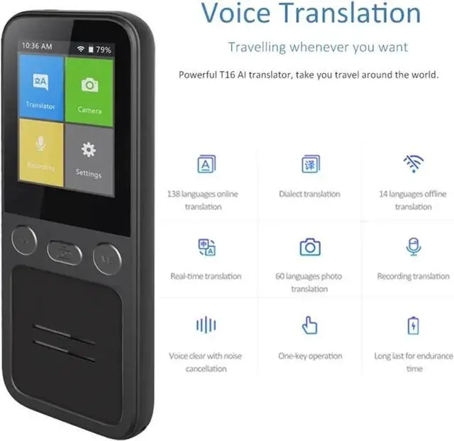 Alt view image 4 of 7 - Language Translator Device, Voice Real Time Translator Machine 138 Multi Online Languages Voice-Record 3.1 Inch Big Sn Portable Offline Tradutor for Business,Study & Travel