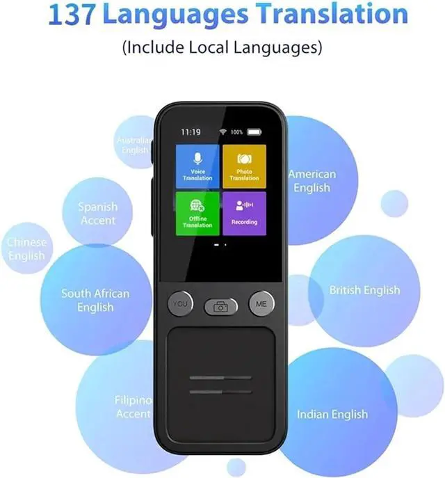 Alt view image 6 of 7 - Language Translator Device, Voice Real Time Translator Machine 138 Multi Online Languages Voice-Record 3.1 Inch Big Sn Portable Offline Tradutor for Business,Study & Travel