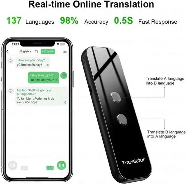 Alt view image 7 of 7 - Portable Wireless Smart Translator, 40 Languages Two-Way Real Time Instant Voice Translator APP Bluetooth Multi-Language for Business Learning Travel