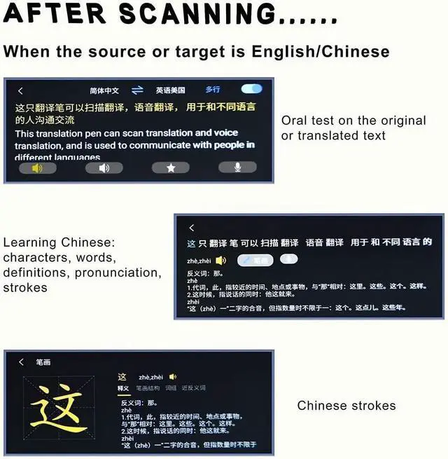 Alt view image 4 of 7 - Language Translator Scanning Dictionary Pen, 3.5" Touchscreen Translation Reading 116 Languages, Offline/WiFi, Voice/Text Scan, for Study & Travel