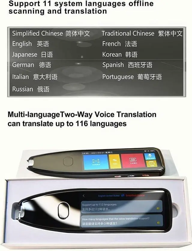Alt view image 7 of 7 - Language Translator Scanning Dictionary Pen, 3.5" Touchscreen Translation Reading 116 Languages, Offline/WiFi, Voice/Text Scan, for Study & Travel