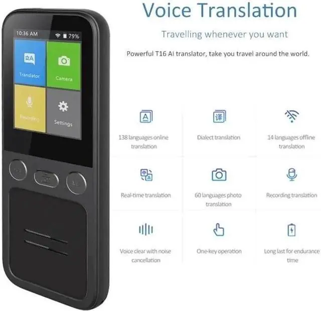 Alt view image 3 of 6 - Smart Voice Translator Device with Camera  Real-Time Two-Way Translation, 61+ Languages, Offline Mode, Recording, Text Export, Portable for Travel & Business