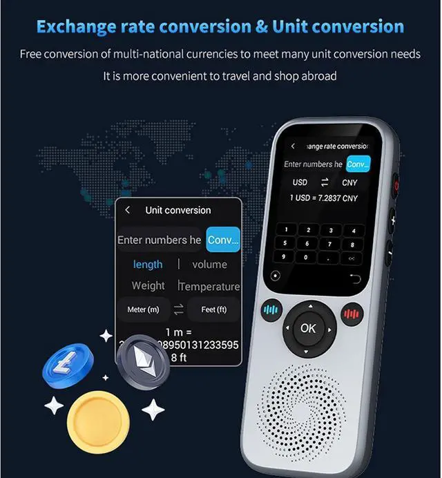 Alt view image 7 of 7 - Language Translator Device, Real Time AI Voice Translator for 138 Languages, 2.0in Touch Screen Instant Translator Supports Offline Online Photo Translation Currency Conversions