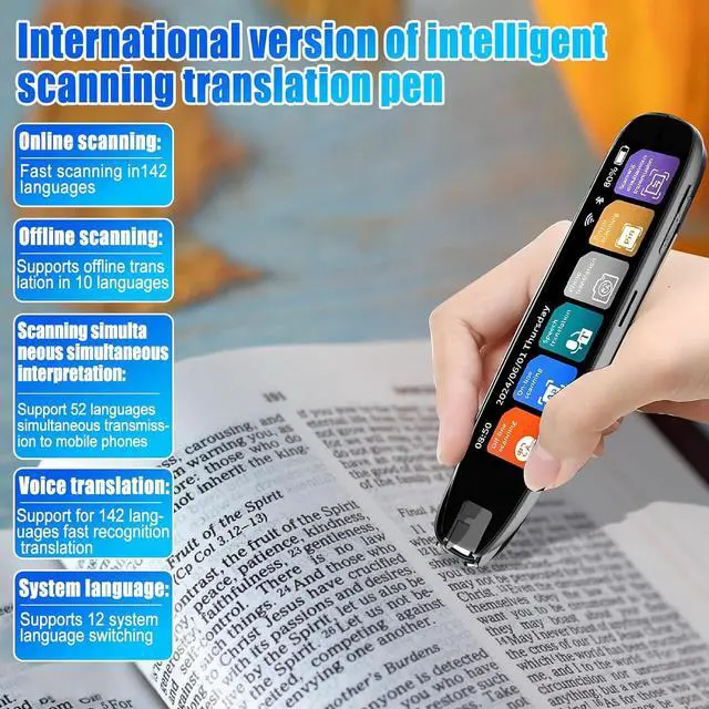 Alt view image 3 of 7 - Upgrade Scan Translator Pen, Online 142 Language Scan Reader Pen with 3.71inch Touchsn, Real Time Scan Reading Pen for Dyslexia, Offline 10 Languages Scanning Translation, Photo Translation