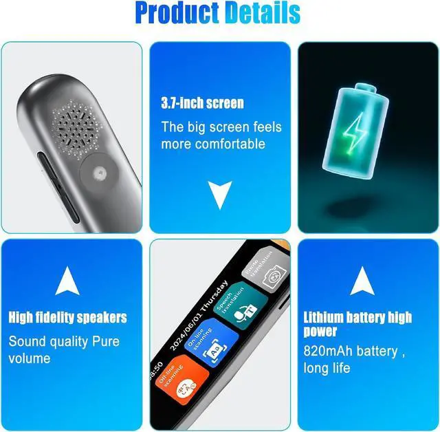 Alt view image 6 of 7 - Upgrade Scan Translator Pen, Online 142 Language Scan Reader Pen with 3.71inch Touchsn, Real Time Scan Reading Pen for Dyslexia, Offline 10 Languages Scanning Translation, Photo Translation