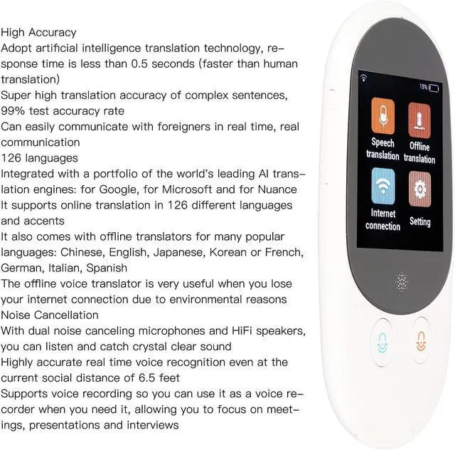 Alt view image 3 of 7 - Language Translator Device, Portable Voice Instant Translation, 2.4inch LCD Touch Sn, rt 126 Different Languages Accents, Online Offline, for Travel Business Learning