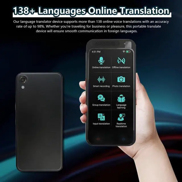 Alt view image 2 of 7 - Homesweet Instant AI Translator Online/Offline 138 Languages, 4 Touchscreen, 5MP Camera, Type-C Charging