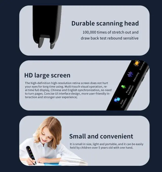 Alt view image 5 of 7 - Translation Pen, 3-in-1 Online/Offline/Voice Translator Pen with Electronic Dictionary and Recording, HD Multi-Language Translator Device for Shopping, Ordering, Traveling Translation
