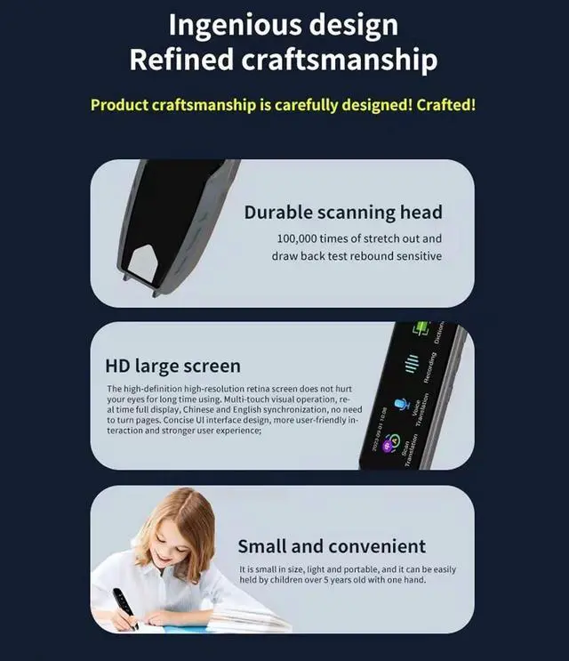 Alt view image 4 of 7 - Scan Reading Pen, 113 Languages Text to Sp Device, 1050mah Two Way Translator Pen with 3.69 Inches Sn, for Study, Travel, Business