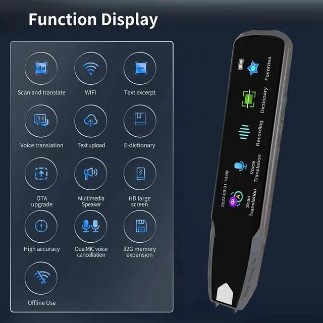Alt view image 2 of 7 - Scan Reading Pen, 113 Languages Text to Sp Device, 1050mah Two Way Translator Pen with 3.69 Inches Sn, for Study, Travel, Business