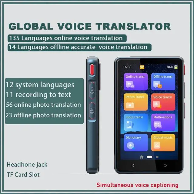 Alt view image 3 of 7 - Language Translator Device, Multifunctional Portabl Translator, rt WiFi Hotspot Online Offline,Photo Translation, Built in MP3 Player, Black