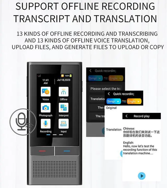 Alt view image 5 of 7 - Language Translator, WiFi Bluetooth 2 Way Voice Translator, 16GB 2.8inch Color Touch Sn, rts 138 Languages, 4G Voice Translation