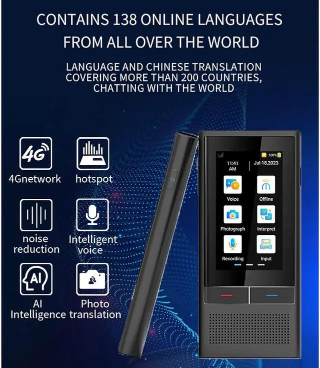 Alt view image 6 of 7 - Language Translator, WiFi Bluetooth 2 Way Voice Translator, 16GB 2.8inch Color Touch Sn, rts 138 Languages, 4G Voice Translation