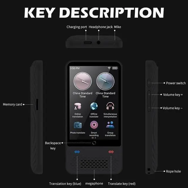 Alt view image 3 of 7 - Pro Portable Audio Translator Device with AI, Real-Time Voice & Photo Translation in 138 Languages, Offline Support, 3.0" HD Screen, Long Battery Life for Travel Study