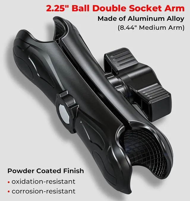 Alt view image 2 of 7 - 2.25" Ball Large Double Socket Arm, 8.44" Length Aluminum Alloy Heavy-Duty Medium Arm, Compatible with RAM Mounts D Size 2.25" Ball Components, for Fish Finder Mount, Marine Electronic Mount