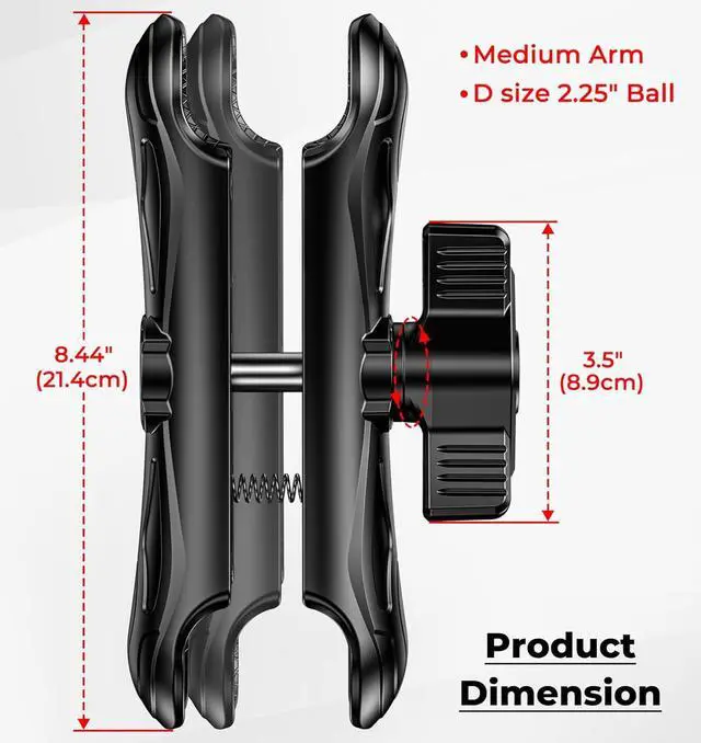 Alt view image 3 of 7 - 2.25" Ball Large Double Socket Arm, 8.44" Length Aluminum Alloy Heavy-Duty Medium Arm, Compatible with RAM Mounts D Size 2.25" Ball Components, for Fish Finder Mount, Marine Electronic Mount