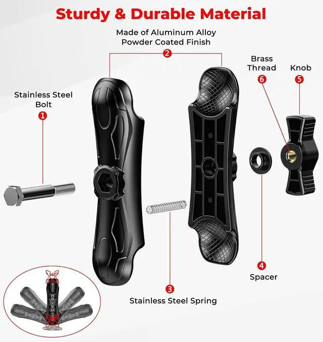 Alt view image 6 of 7 - 2.25" Ball Large Double Socket Arm, 8.44" Length Aluminum Alloy Heavy-Duty Medium Arm, Compatible with RAM Mounts D Size 2.25" Ball Components, for Fish Finder Mount, Marine Electronic Mount