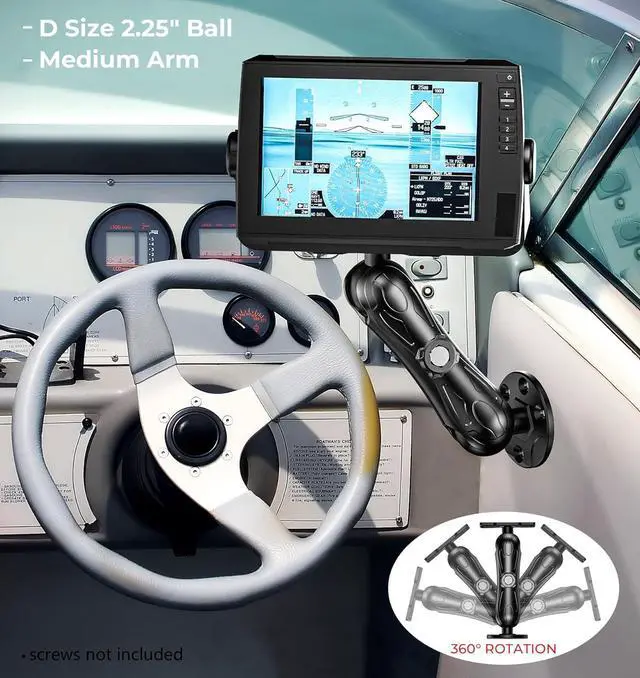 Alt view image 6 of 7 - 2.25" Ball Large Aluminum Alloy Fish Finder Mount with D Size Rectangular Plate & Round Base, 8.44" Medium Arm Marine Electronic Mount Compatible with Garmin, Lowrance, Humminbird and More
