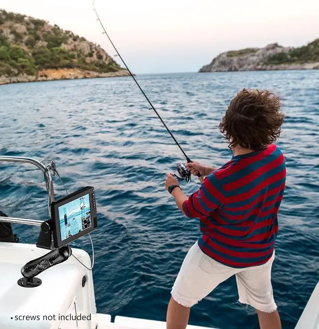 Alt view image 7 of 7 - 2.25" Ball Large Aluminum Alloy Fish Finder Mount with D Size Rectangular Plate & Round Base, 8.44" Medium Arm Marine Electronic Mount Compatible with Garmin, Lowrance, Humminbird and More