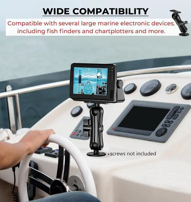 Alt view image 5 of 7 - 2.25" Ball Large Aluminum Alloy Fish Finder Mount with D Size Rectangular Plate & Round Base, 8.44" Medium Arm Marine Electronic Mount Compatible with Garmin, Lowrance, Humminbird and More