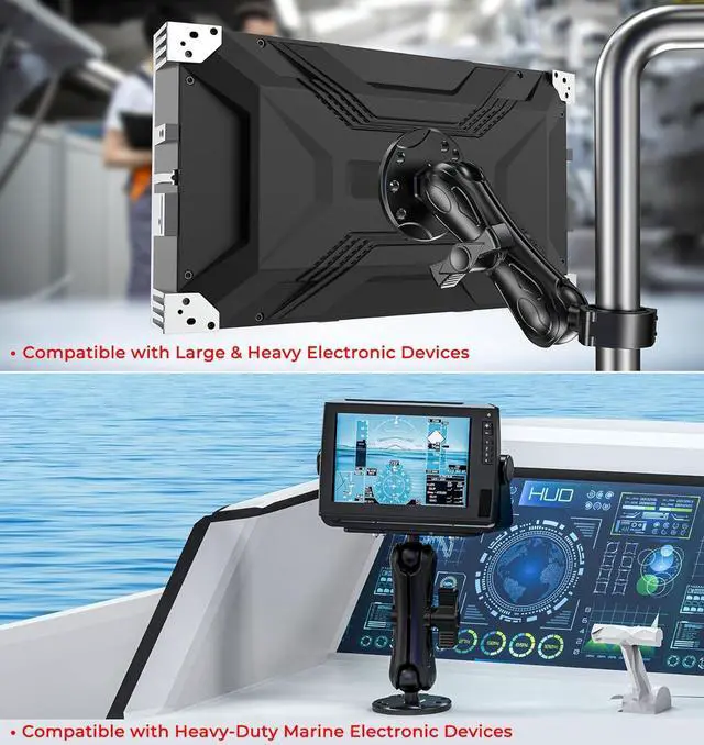 Alt view image 5 of 7 - 2.25" Ball Large Double Socket Arm, 8.44" Length Aluminum Alloy Heavy-Duty Medium Arm, Compatible with RAM Mounts D Size 2.25" Ball Components, for Fish Finder Mount, Marine Electronic Mount