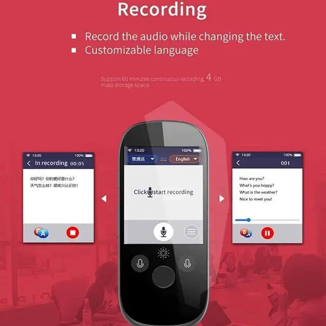 Alt view image 4 of 7 - Language Translator Device,75 Languages Mini Smart Voice Translator, 5 Languages Offline Translator WiFi/Hotspot Touch Sn Pocket Translator Purposiveness