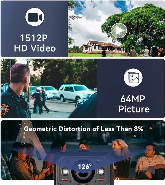 Alt view image 2 of 6 - 1512P HD Body Camera with Electronic Image Stabilization,13H Record Time, Built-in 3600mAH Battery, Easy to Operate, Waterproof Police Body Mounted Camera for Law Enforcement(128G)