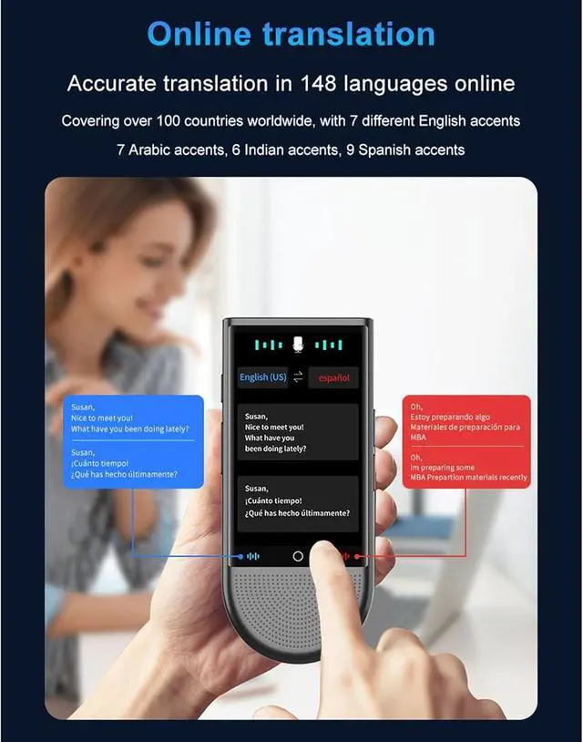 Alt view image 7 of 7 - AI Language Translator Device, Real Time Language Translator with 138 Languages, 4in Touchscreen 1GB 16GB, Camera Online Offline AI Voice Translation for Business, Learning,
