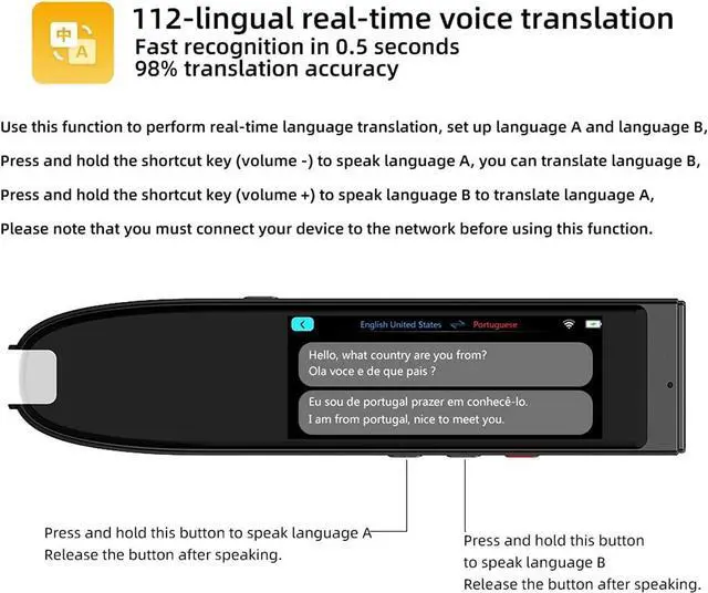 Alt view image 7 of 7 - Electronic Offline Translate Device 112 Languages Instant Voice Translator Reading Pen Smart Scanning Dictionary Pen Improve Children's Foreign Language Skills,