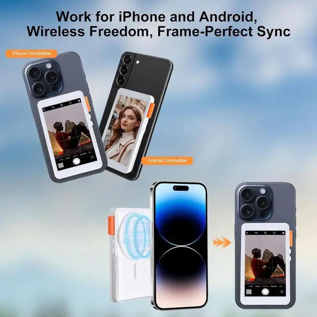 Alt view image 2 of 7 - Vlog Selfie Monitor Screen-1080P, Magnetic Wireless Phone Rear Camera Monitor Built-in Speaker for YouTube & TikTok Live Streaming 3rd Update, Universal Compatibility for iPhone & Android