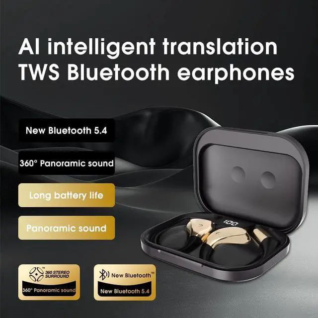 Alt view image 2 of 6 - AI Translation Earbuds with Bluetooth 6.0  Real-Time Voice Translator in 154 Languages, 28-Hour Battery Life, Noise Cancellation, Touch Control,Wireless Open-Ear Headphones for Travel & Business