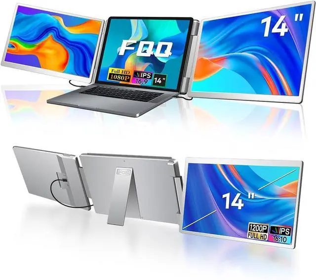 Main image of Laptop Screen Extender, 14-inch FHD 1200P IPS Triple Screen Laptop Monitor Extender Fits 1216.5 inch, Portable Monitor Compatible with Windows and MacBook, Gray