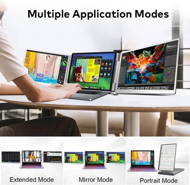 Alt view image 4 of 7 - Laptop Screen Extender, 14-inch FHD 1200P IPS Triple Screen Laptop Monitor Extender Fits 1216.5 inch, Portable Monitor Compatible with Windows and MacBook, Gray