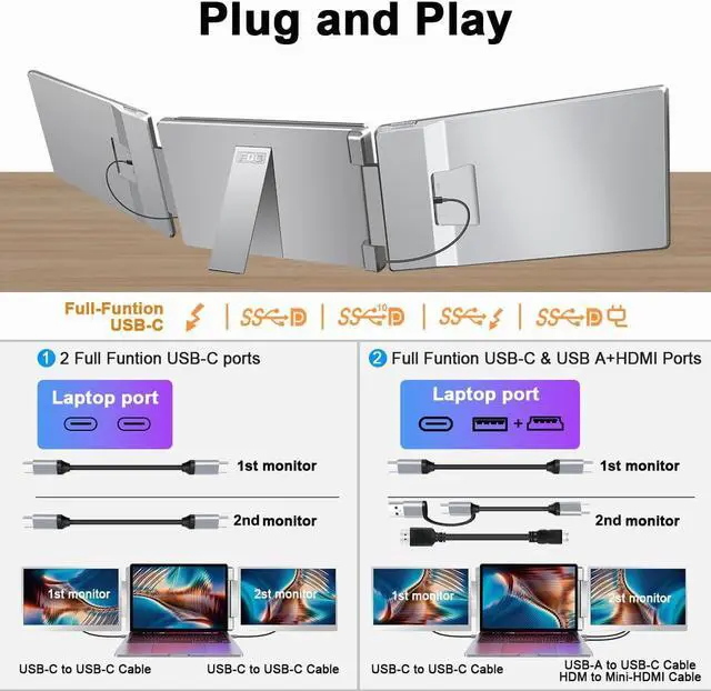 Alt view image 5 of 7 - Laptop Screen Extender, 14-inch FHD 1200P IPS Triple Screen Laptop Monitor Extender Fits 1216.5 inch, Portable Monitor Compatible with Windows and MacBook, Gray