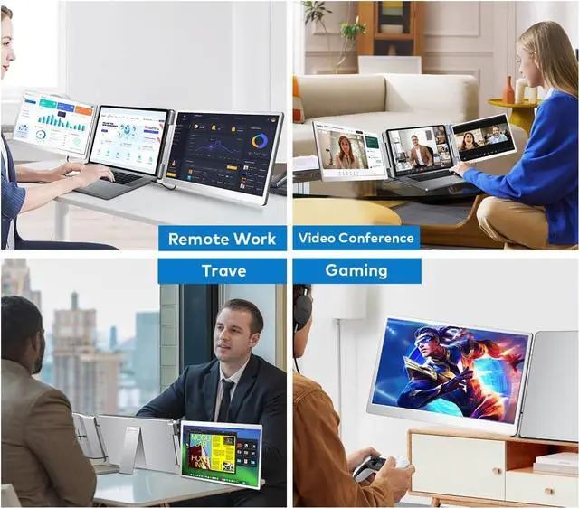 Alt view image 7 of 7 - Laptop Screen Extender, 14-inch FHD 1200P IPS Triple Screen Laptop Monitor Extender Fits 1216.5 inch, Portable Monitor Compatible with Windows and MacBook, Gray