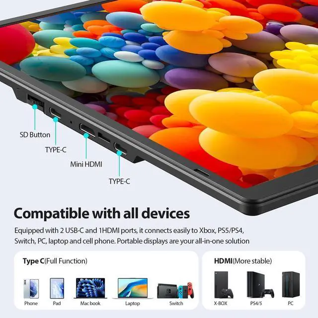 Alt view image 5 of 7 - 16.2'' Laptop Monitor Extender, 1920 * 1200 USB-C/HDMI with Retractable Stand, Ultra-Slim Laptop Screen HDR Eye Care Computer Display Plug-Play, External Monitor for MAC PC Phone PS4 Switch